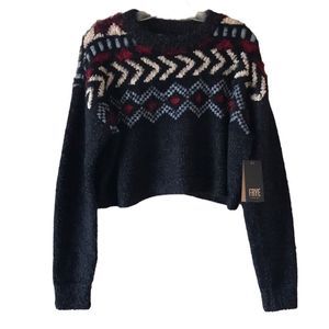 NEW Frye Black Pattern Crop Sweater